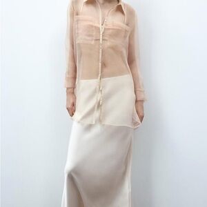 Zara Cream Midi Satin Skirt